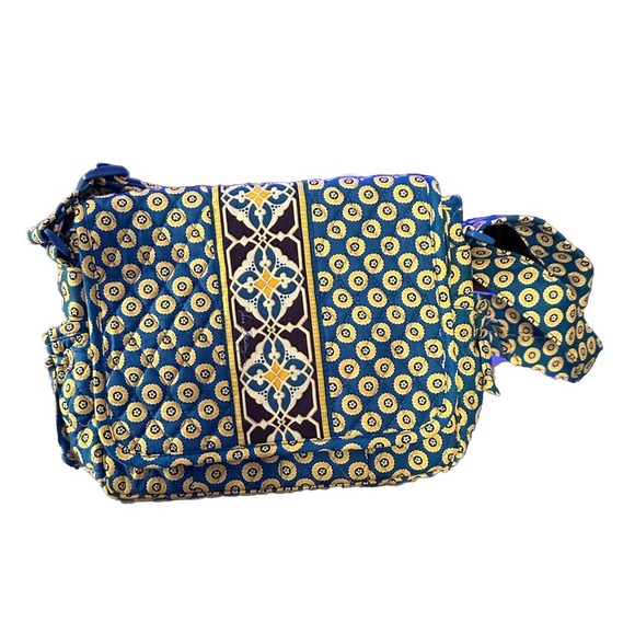 Vera Bradley Riviera Blue Lindsay Messenger Shoulder  Bag Yellow Flowers‎ New - Picture 7 of 9